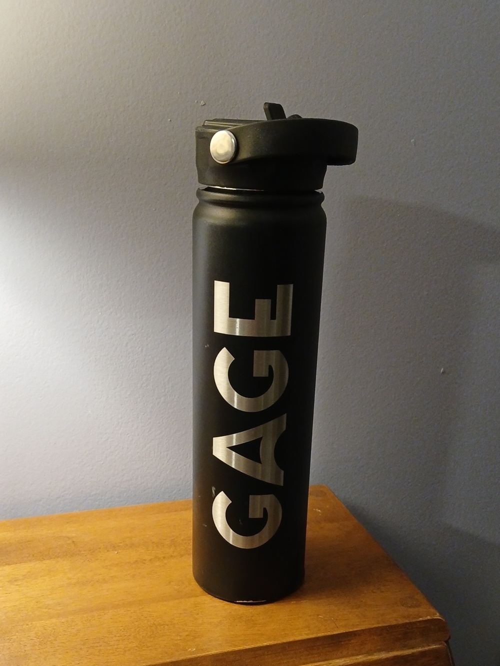 GAGE Black Stainless Steel Water Bottle with Flip-Top Lid